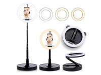 10.8-inch Adjustable LED Lamp Halo Ring Light - USB Powered w/ In-Line Brightness Control, Floor/Desk Stand & Phone Mount... 