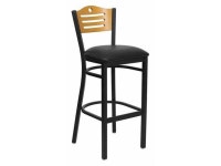 Flash Furniture HERCULES Series Black Slat Back Metal Restaurant Bar Stool with Natural Wood Back & Black Vinyl Seat [XU-DG-6H3B... 