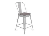 Kai Commercial Grade 24 High White Metal Indoor-Outdoor Counter Height Stool with Removable Back and Gray All-Weather Poly Resin... 