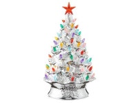 Casafield Hand Painted Ceramic Christmas Tree, Silver 24-Inch Pre-Lit Tree with 148 Multi Color Lights and 2 Star Toppers... 