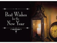 New Year Greeting Cards - H6011. Greeting Cards with an Old Candle and Pocket Watch. Box Set Has 25 Greeting Cards and 26 White... 