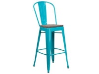 30 High Crystal Teal-Blue Metal Barstool with Back and Wood Seat - Newegg.com