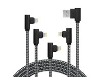Cord 90 Degree Data Cable For Iphone 13/12/ 11/ Pro/Max/X/Xs/Xr/Xs Max/ 8/ Plus/7/7 Plus/6/6S/6 Plus And More (Black Grey)... 