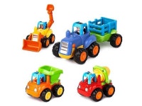 Friction Powered Cars Push and Go Toys Car Construction Toys Toddler Trucks Set of 4 Tractor Cement Mixer Bulldozer Dump Truck... 