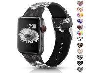Floral Bands Compatible with Apple Watch Band 38mm40mm42mm44mm Soft Silicone Fadeless Pattern Printed Replacement Sport Bands for...