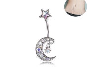 Silver Star Moon Pretty Crystal Rhinestone Navel Belly Button Barbell Ring Body Piercing - Newegg.com