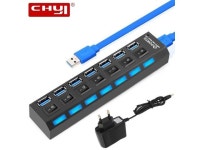 USB 3.0 Hub USB-A To 7 Port USB3.0 With DC 5V/2A Power Supply LED ON/OFF Switch USB C Splitter Adapter For PC Laptop Mouse... 