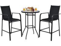 Tangkula 3 Pieces Outdoor Patio Bar Set, Outdoor Bistro Set with 2 Bar Stools and 1 Tempered Glass Bar Table, Bar Height Patio... 