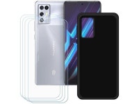 SZ Black Cover for Nubia Red Magic 6R + [4 Pack] HD Tempered Glass, Silicone Shell TPU Bumper Protective Back Case - Scratch... 