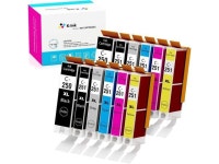 K-Ink Compatible Ink Cartridge Replacement for Canon PGI-250 CLI-251 PGI 250 CLI 251 XL (12 Pack - 2 Large Black, 2 Small Black... 