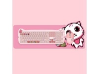 Cute Cat 2.4G USB Wireless Keyboard and Mouse and Mosepad Combo, Candy Color Soundless Keys, Compatible with Notebook, PC (Pink... 