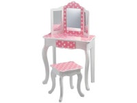 Teamson Kids Pretend Play Kids Vanity Table and Chair Vanity Set with Mirror Makeup Dressing Table with Drawer Fashion Polka Dot... 
