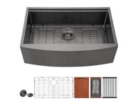 30(L) x 22(W) x 10(H) Gunmetal Black 16 Guage SUS 304 Stainless Steel Single Bowl Farmhouse Kitchen Sink Apron Front... 