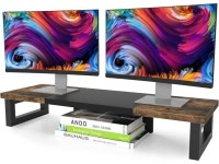 WESTREE Dual Monitor Stand Riser, Sturdy Wood & Steel Computer Monitor Stand, Monitor Stand Riser for 2 Monitors, Multi-Purpose... 