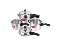 pigeon by stovekraft stainless steel pressure cooker combo 2, 3, 5 litre outer lid with common lid for 2l & 3 l, separate lid for... 