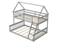 Twin Over Full House Bunk Bed with Ladder and Guardrails-Gray - Newegg.com