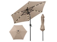 SlickBlue 7.5 Feet Solar Powered Patio Umbrella with LED Lights and Crank Handle-Tan - Newegg.com