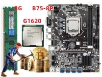 Clydek B75 Mining Motherboard Set 8* 3.0 USB Port LGA1155 Bitcoin BTC ETH GPU Mining Miner Motherboard with G1610 CPU 8G DDR3... 