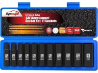 EPAuto 1/2-Inch Drive SAE Deep Impact Socket Set, Cr-V, 6 Points, 11 Sockets - Newegg.com