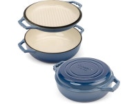 2-in-1 Enameled Cast Iron Braiser Pan with Grill Lid - 3.3-Quart Small Dutch Oven, Serves as Both Casserole & Stovetop Grill Pan... 