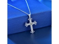 Original 0.5CT Moissanite Personalized Cross Pendant Necklace for Women 925 Sterling Silver Necklace - Girl Wedding Jewelry... 