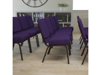 Flash Furniture HERCULES Series 21 Extra Wide Royal Purple Stacking Church Chair with 4 Thick Seat - Gold Vein Frame [FD... 