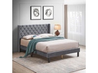 Velvet Button Tufted-Upholstered Bed with Wings Design - Strong Wood Slat Support - Easy Assembly - Gray, Queen, platform bed... 