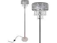 beaysyty Modern K9 Clear Glass Crystals Floor Lamp, On/Off Foot Switch, Crystal & Glass 3-Lights Standing Light, Reading Corner... 