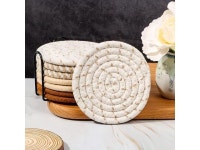 8 Pcs Drink Coasters with Holder, 4 Colors Absorbent Coasters for Drinks, Minimalist Cotton Woven Coaster Set for Home Decor...