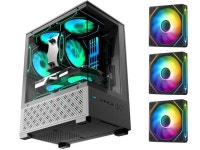 Micro ATX Case, MATX PC Case with 3 X 120mm 3-Pin ARGB Fan Pre-Installed, Panoramic View Tempered Glass Front & Side Panel, Black... 