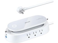 647 Charging Station (100W) 10-in-1 Power Strip with 6 AC 1 USB-A 1 USB-C 2 Retractable USB C Cables (3ft) 5ft Extension Cord... 