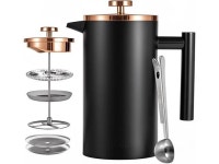 Black French Press Stainless Steel 34oz, Double Wall Insulated Coffee Press 1L for travel camping with 2 Extra Filter Screens and... 