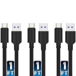 3-Pack] 22AWG Premium 1ft USB-C to USB A 3.0 Sync and Charge Cables [Black] (CB-C3X1) - Newegg.com