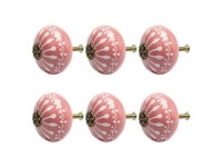 6pcs Ceramic Knobs Vintage Knob Drawer Pull Handle Furniture Door Desk Cabinet Cupboard Wardrobe Dresser Decorative Pink... 