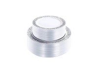 102PCS Silver Plastic Plates-Disposable Plastic Plates with Silver Rim- Lace Design Plastic Wedding Party Plates including... 