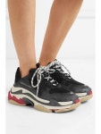 Black Triple S logo-embroidered leather, nubuck and mesh sneakers | Balenciaga | NET-A-PORTER