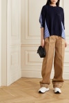 Navy Oversized paneled striped cotton-poplin and ribbed-knit top | Sacai | NET-A-PORTER