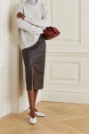 Brown Gwen asymmetric layered pleated color-block crepe skirt | Andersson Bell | NET-A-PORTER
