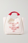 Beige Valentino Garavani Atelier small studded leather-trimmed canvas tote | Valentino | NET-A-PORTER
