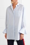 Sky blue Ruffled pinstriped cotton-poplin shirt | Valentino | NET-A-PORTER