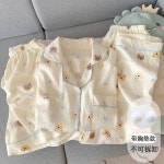 여성용 가슴 패드가 있는 반팔 반바지와 바지 3피스 잠옷, 여름 귀여운 학생 구름 순면 거즈 가정복 • 1688 • 어이사마켓 | 어이사마켓 여성용... 