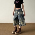 하이웨스트 와이드 데님 팬츠 여 봄 가을 신상 루즈핏 일자 디자인 감각 리벳 빈티지 날씬해 보이는 세미 부츠컷 팬츠 • 1688 • 어이사마켓... 