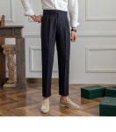 나폴리 세트 바지 남성용 크롭 팬츠 카키 스트레이트 드레이핑 비즈니스 캐주얼 팬츠 하이 웨이스트 팬츠 슬림 핏 세트 바지 • 1688... 