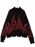 Vision Of Super Kids Distressed flame-trim Rollneck Sweater - Farfetch