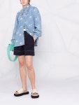 GANNI ruffle-collar Floral Denim Shirt - Farfetch