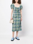GANNI Checked Seersucker Midi Dress | Green | FARFETCH KW