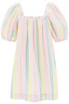 Ganni Striped Poplin Mini Dress In Multicolor | ModeSens