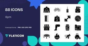 Gym 아이콘 패키지 | Glyph | 88 .SVG 아이콘 manshagraphics 아티스트가 디자인한 88종의 무료 Gym 아이콘