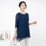 LF스퀘어 공식 온라인몰 [하프클럽/모슬린]엄마옷 모슬린 쉬폰 라운드 7부티셔츠 ETS305002 마담/미시_P340986655