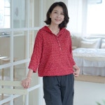 LF스퀘어 공식 온라인몰 [하프클럽/쉬즈마담]T56882 새싹 반오픈 면후드남방/중년여성의류_P344423245